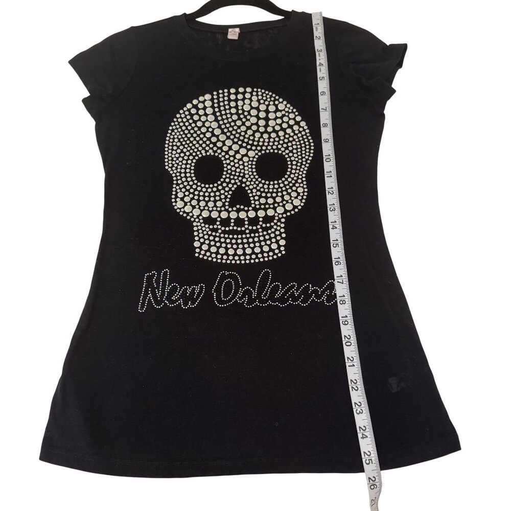 Miss Posh Womens Studded Black/Silver New Orleans Skull  T-Shirt Top Size M - Picture 6 of 7